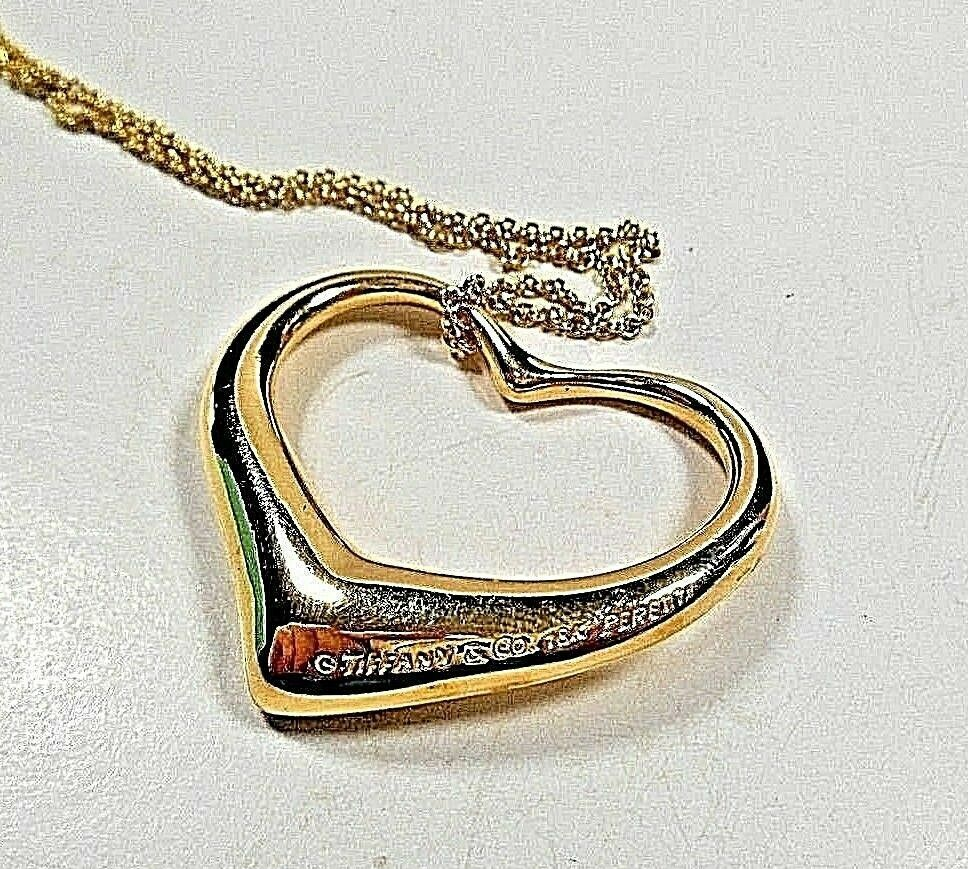 Tiffany & Co Elsa Peretti 18K Gold XL 36mm Open Heart Necklace Tiffany Box