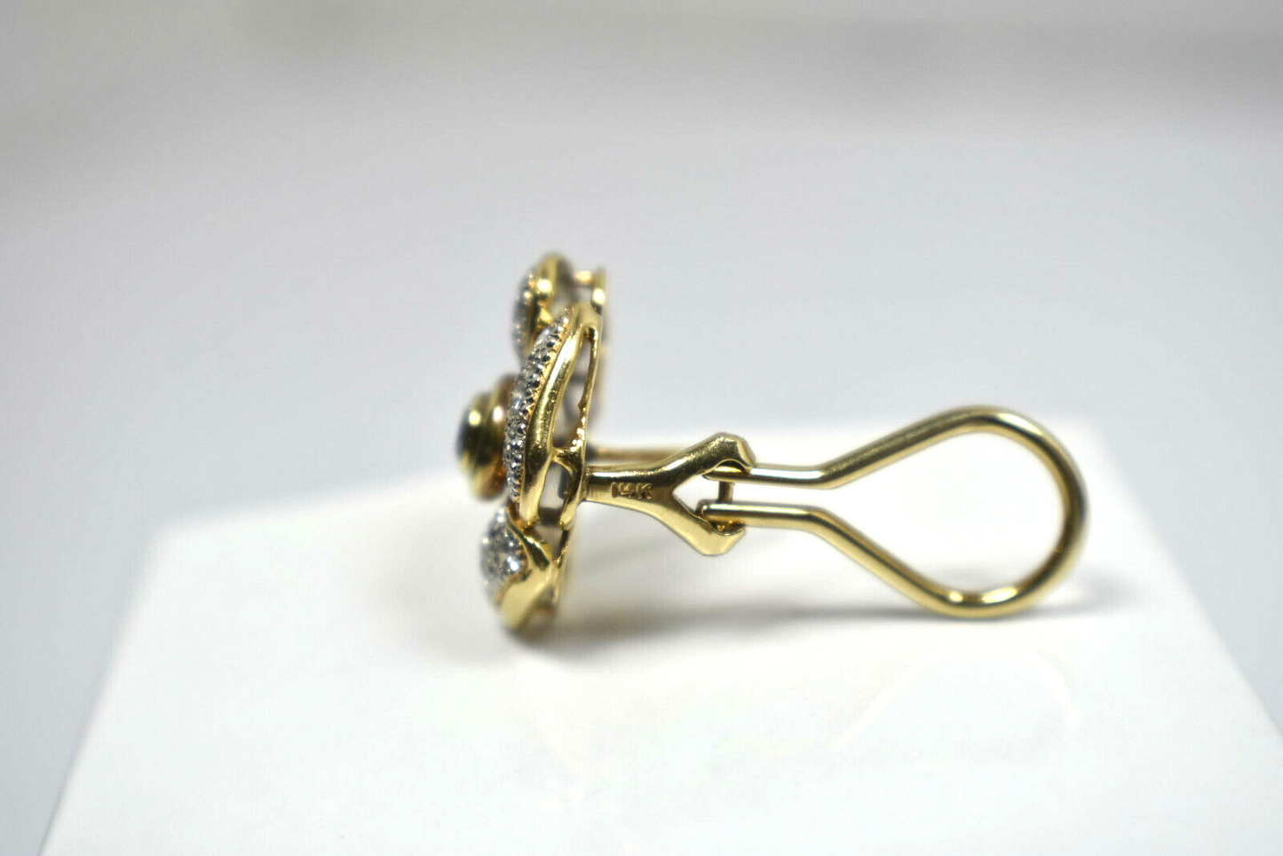 1 ct Pave' Diamond FG-VS1 14K Gold Flower Earrings Omega, 9 Grams Gold, Designer