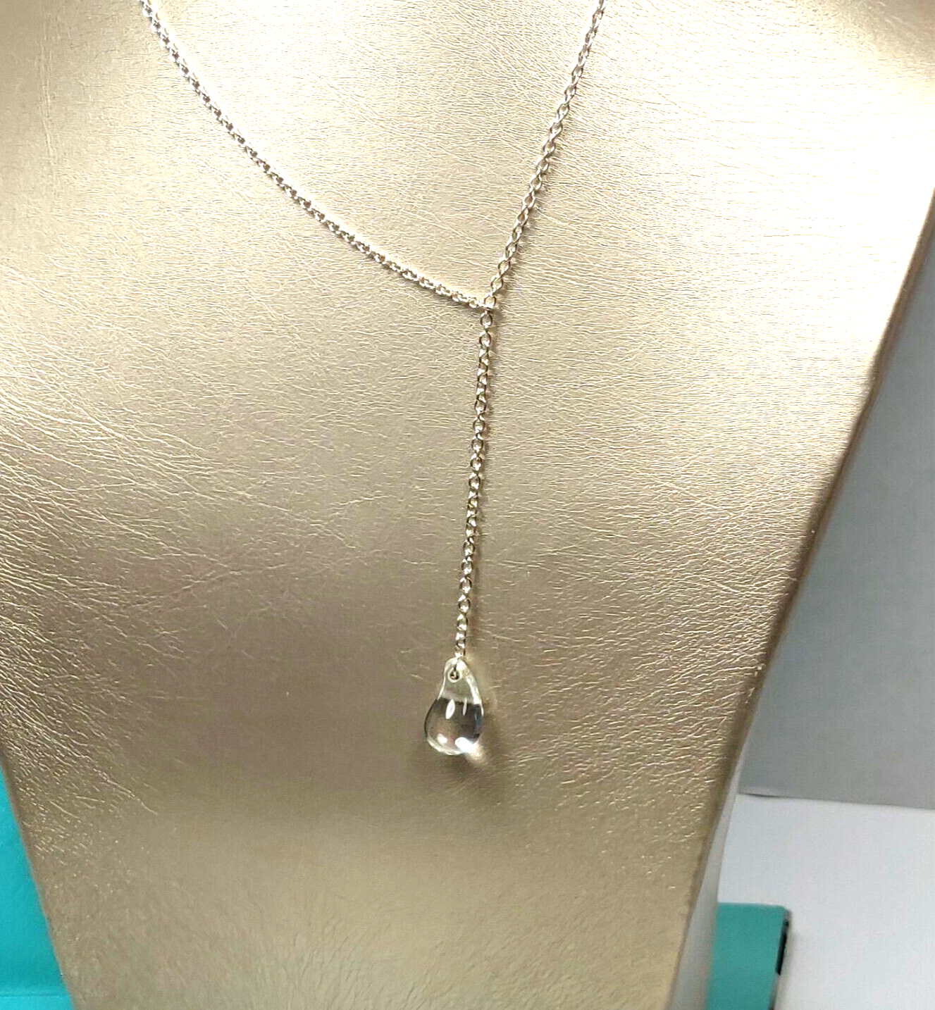 Tiffany & Co Peretti Lariat Large Rock Crystal Teardrop Necklace 22" Silver Rare