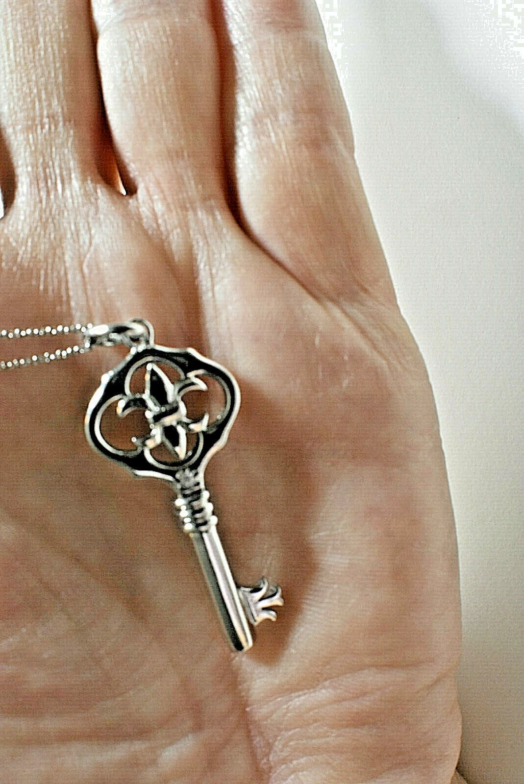 Fleur de Lis Key Pendant + 18" Necklace, Ornate, Beautiful!