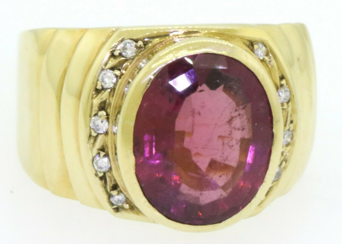 6ct Rubellite Tourmaline VS2 GH Diamond Ring 11g 18K Gold GIA $6550