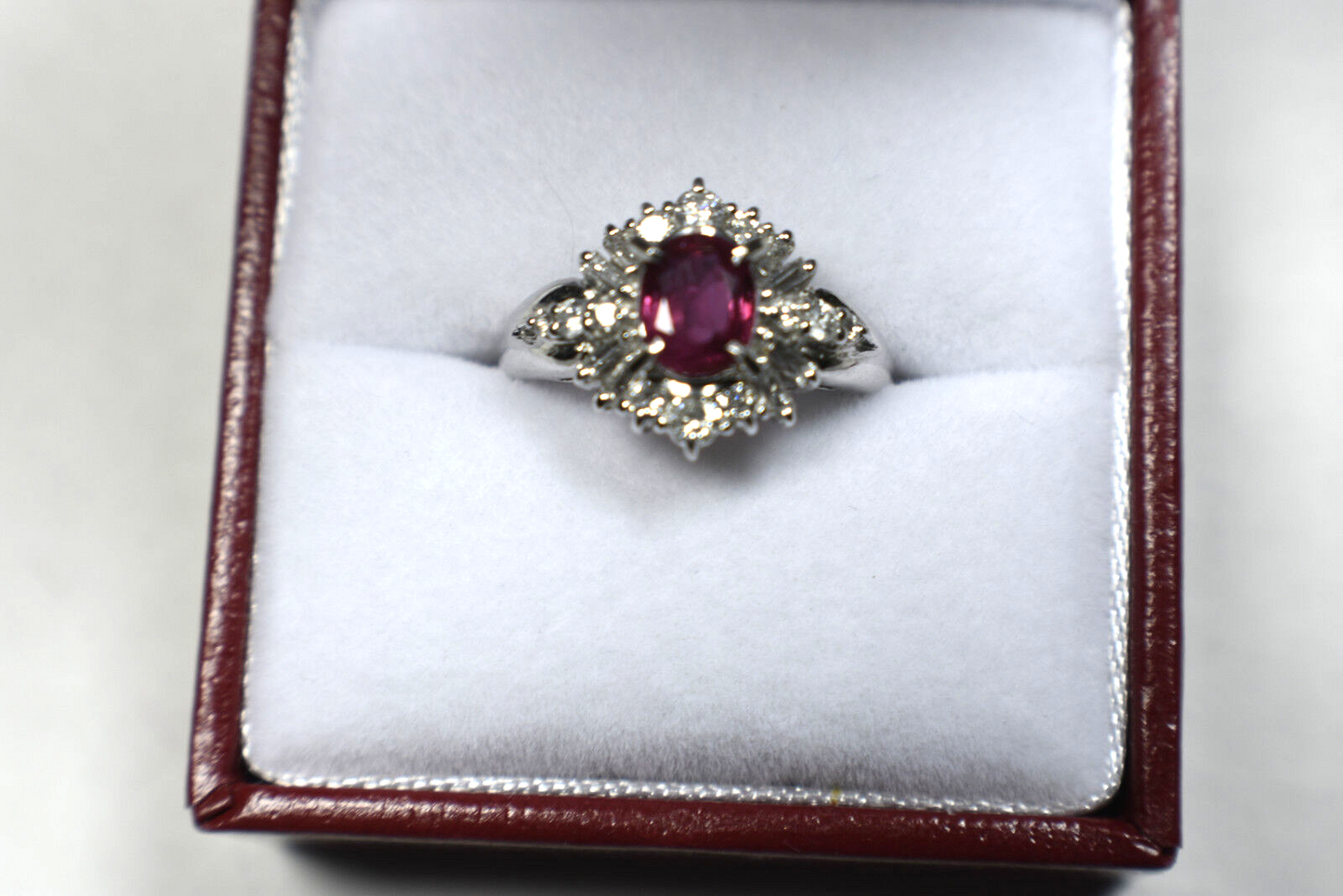 Platinum Ruby Cocktail Engagement Ring 1.30ct G-H Diamond Baguettes Sizable 5.5