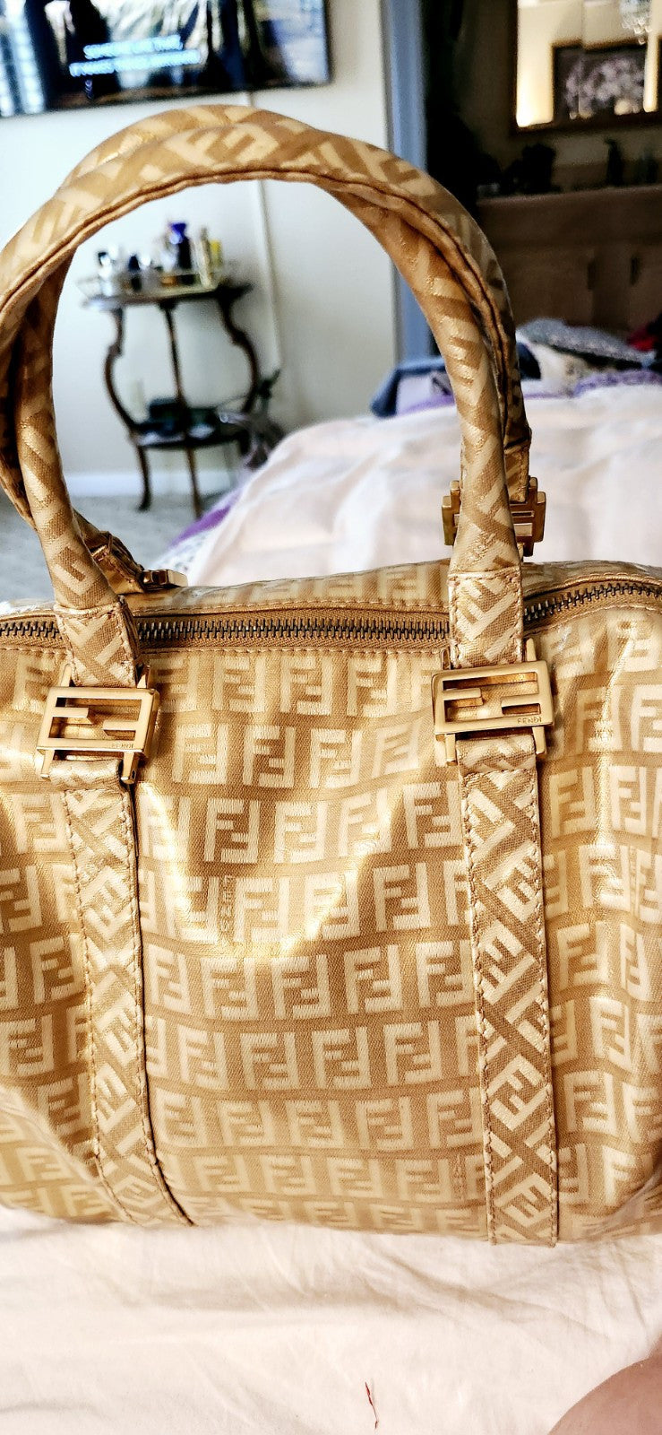 Fendi Gold Icon Logo Boston Bag with Dust Bag Perfect 4 Special Or Anytime Exlnt
