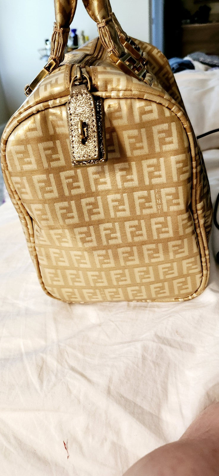 Fendi Gold Icon Logo Boston Bag with Dust Bag Perfect 4 Special Or Anytime Exlnt