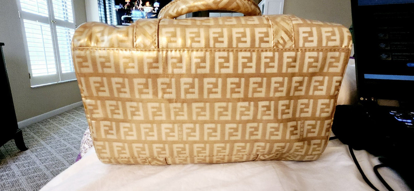 Fendi Gold Icon Logo Boston Bag with Dust Bag Perfect 4 Special Or Anytime Exlnt