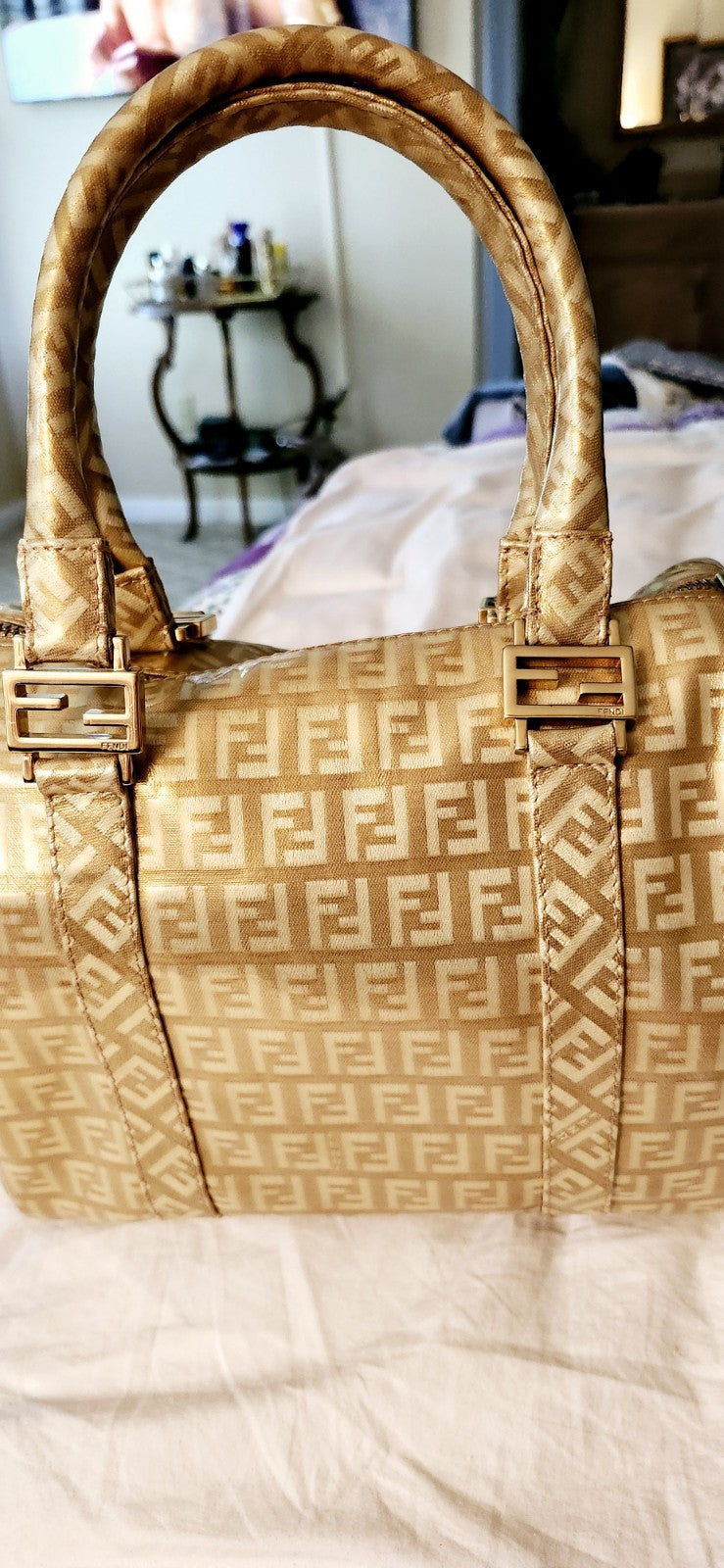 Fendi Gold Icon Logo Boston Bag with Dust Bag Perfect 4 Special Or Anytime Exlnt