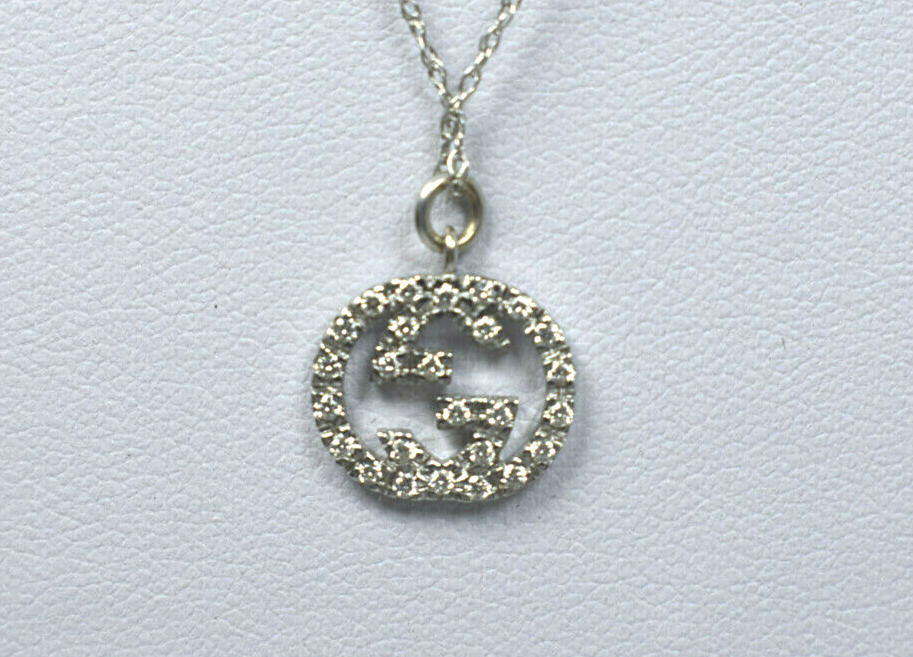 Gucci 18K White Gold Diamond Love Britt Double G Icon Pendant For Necklace