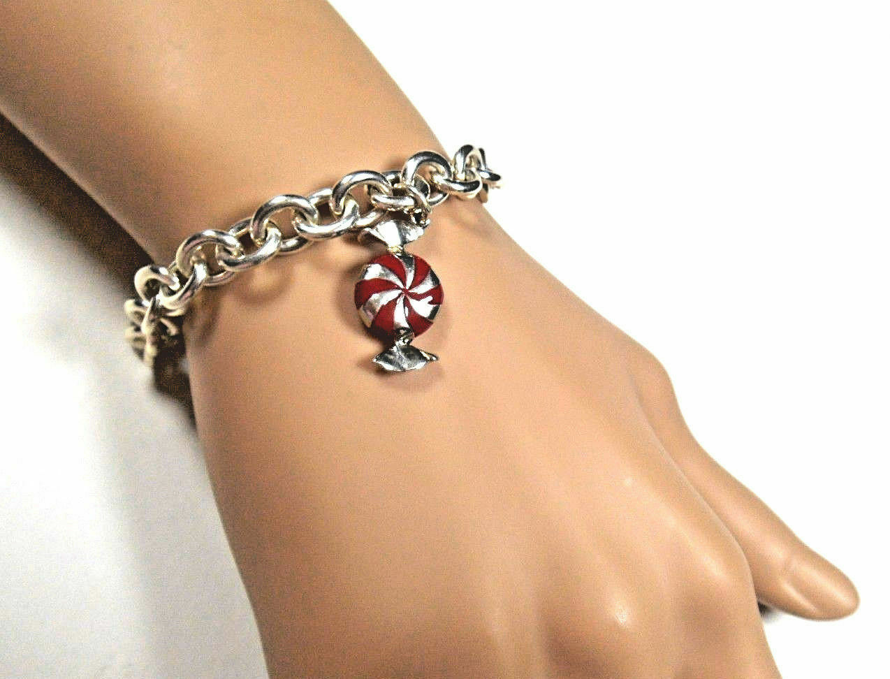 Tiffany & Co Enamel Candy Twist Bon Bon Bracelet Bangle Link Chain Pouch Silver