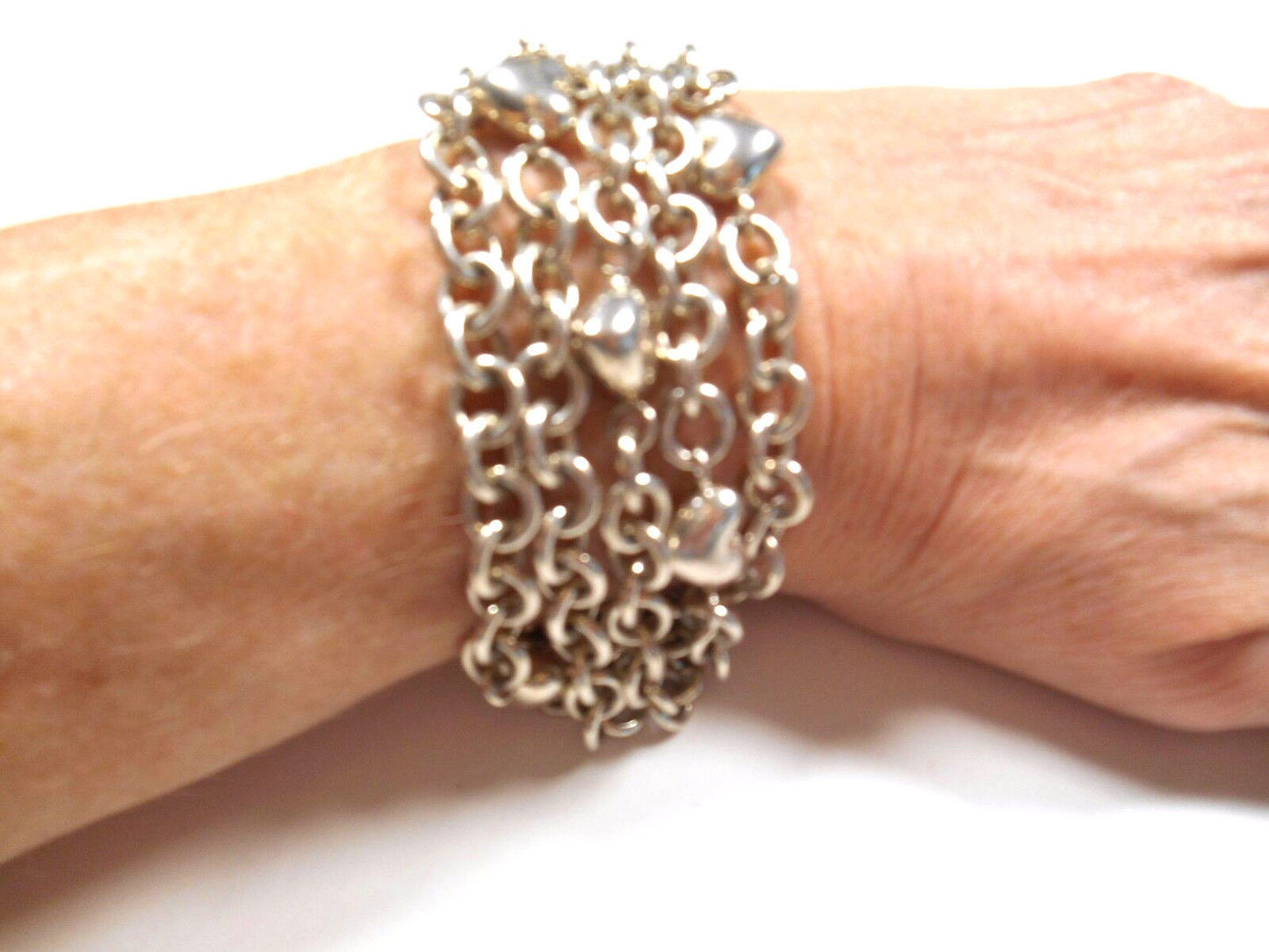 TIFFANY & Co Puffed Heart Multi-Strand Chain Toggle Clasp Bracelet Vintage RARE