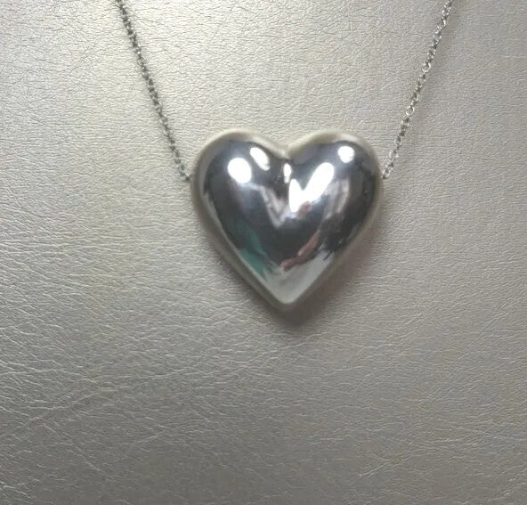 Tiffany & Co Silver Puffed Heart Pendant Charm Necklace Vintage 16"