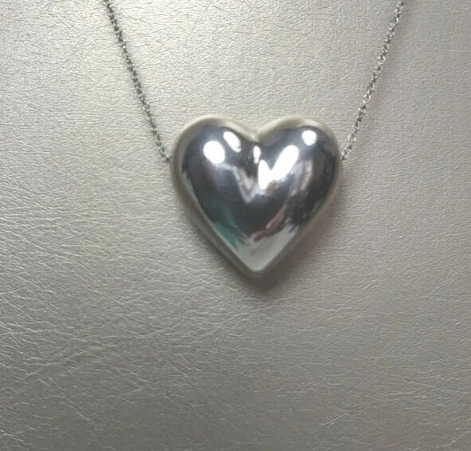 Tiffany & Co Silver Puffed Heart Pendant Charm Necklace Vintage 16"