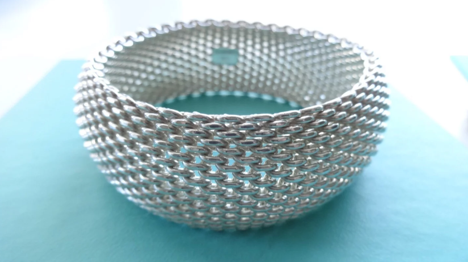 Tiffany & Co Somerset Mesh Bangle Bracelet Sterling Silver, Pouch