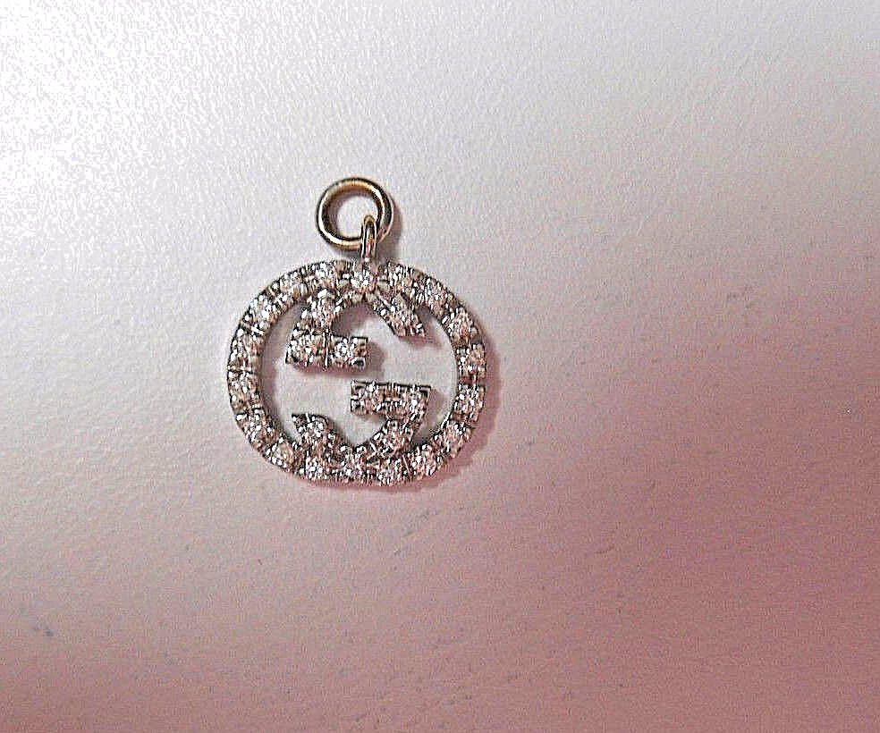 Gucci 18K White Gold Diamond Love Britt Double G Icon Pendant For Necklace