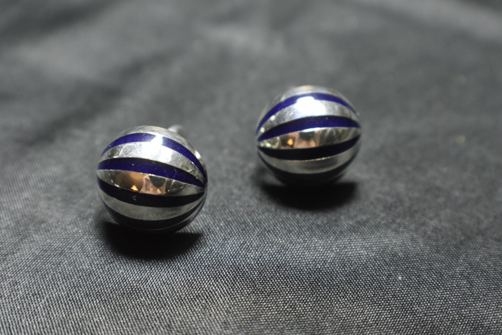 Tiffany & Co Enamel Domed Sterling Silver Earrings Pierced Omega Back, Rare