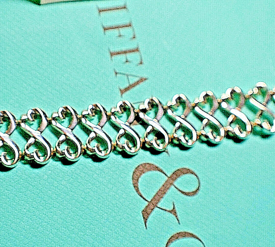 RARE Tiffany & Co Double Loving Hearts Bracelet Silver WIDE Pouch & Box