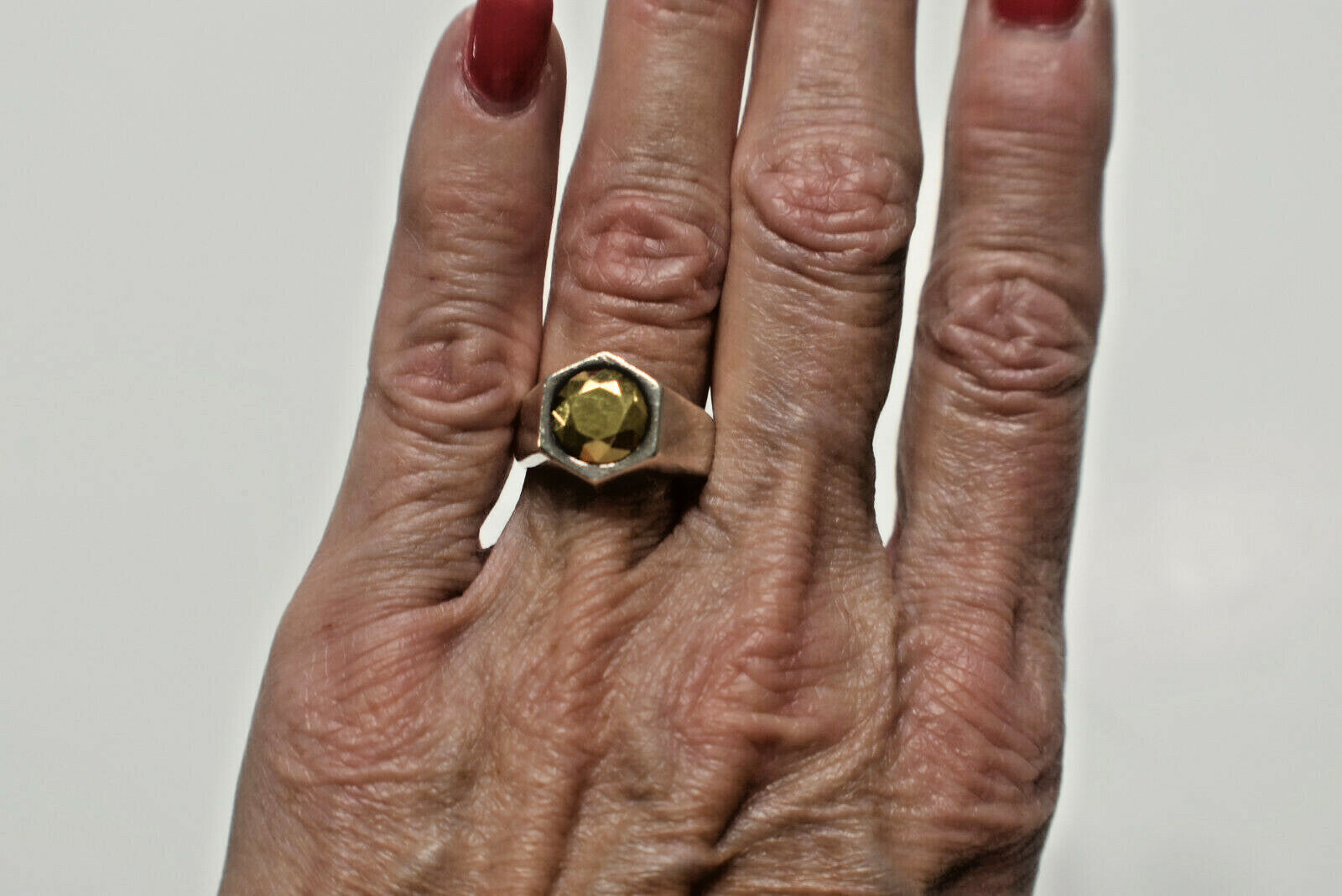 Tiffany & Co Elsa Peretti Esagono Ring 2ct Faceted 18K Gold Center, Silver $1250