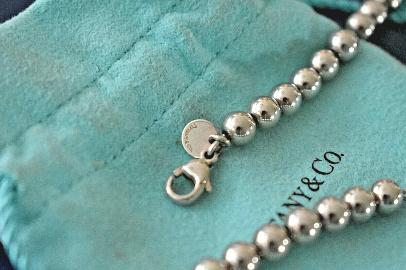 Tiffany & Co 7.5" HardWear 10mm Ball Bead Sterling Silver Bracelet & Pouch