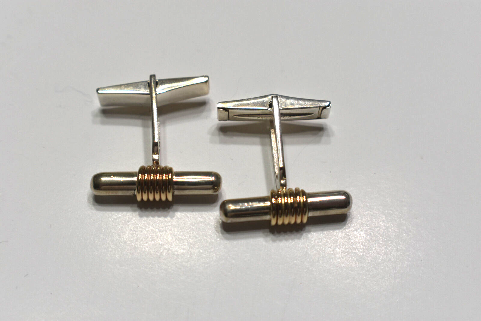 Tiffany & Co Vintage Silver & Gold Bar Cuff Links & Pouch Cufflinks