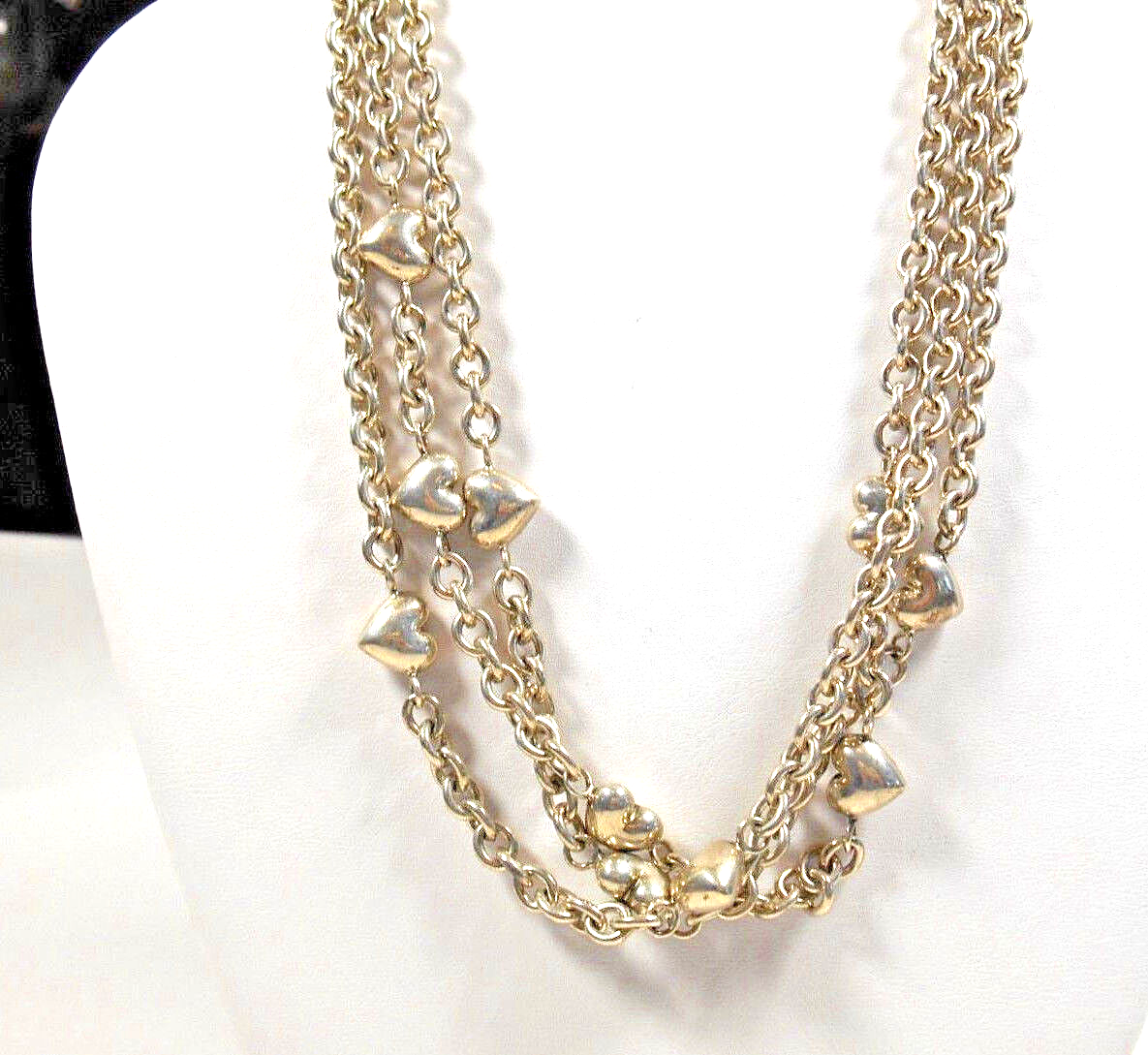 TIFFANY & Co Puffed Heart Multi-Strand Chain Toggle Clasp Necklace RARE 17.25"