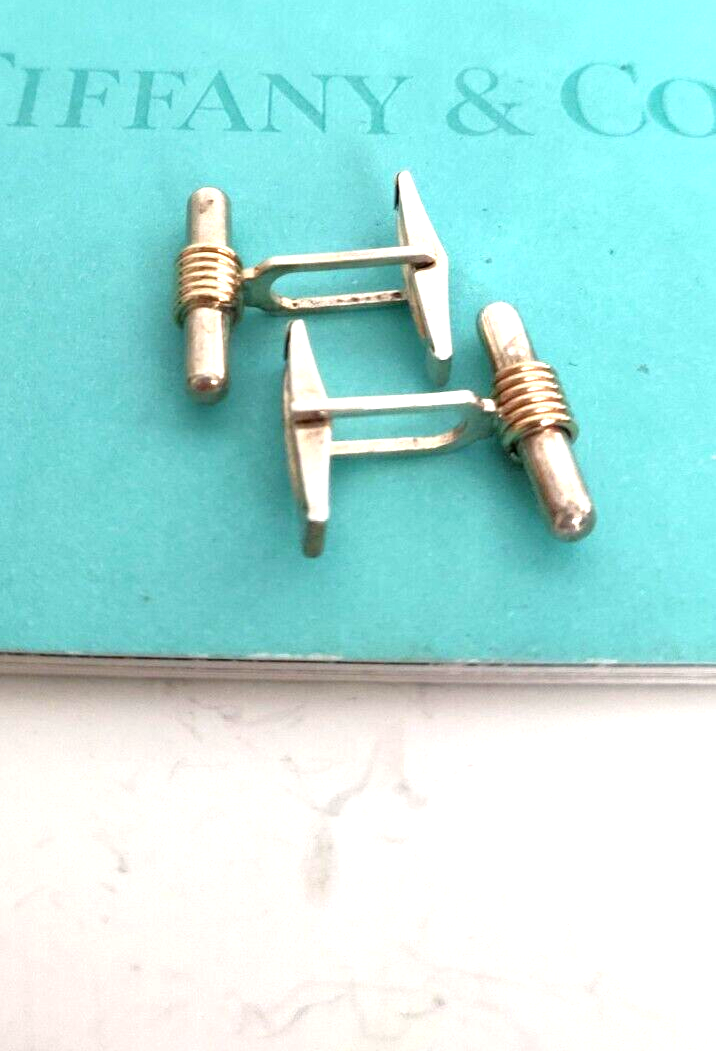 Tiffany & Co Cufflinks Silver & Gold Bar Cuff Links & Pouch