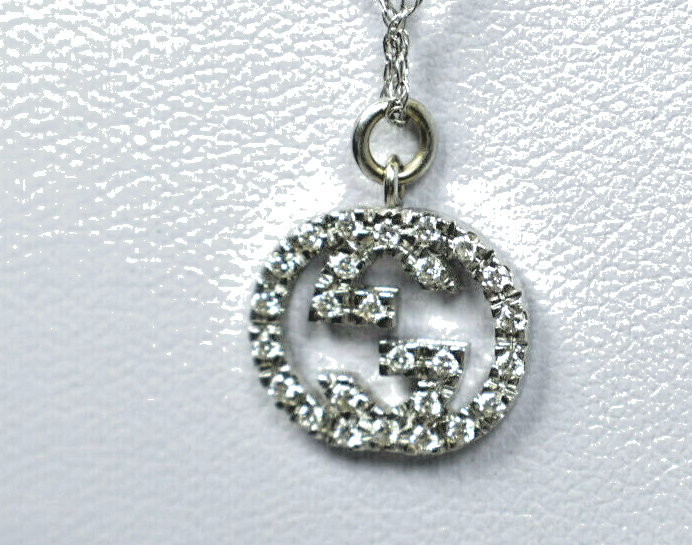 Gucci 18K White Gold Diamond Love Britt Double G Icon Pendant For Necklace