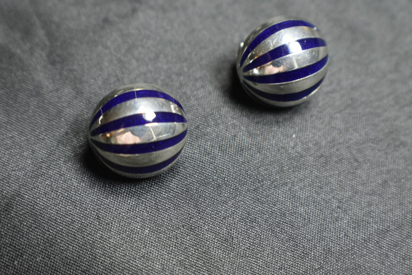 Tiffany & Co Enamel Domed Sterling Silver Earrings Pierced Omega Back, Rare