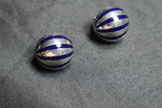 Tiffany & Co Enamel Domed Sterling Silver Earrings Pierced Omega Back, Rare