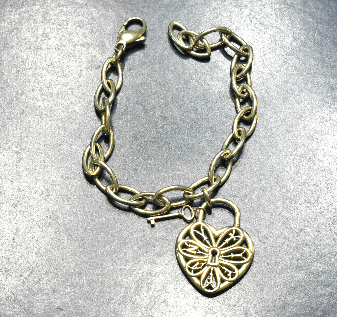 Tiffany & Co Large Padlock Lock Key Filigree Heart Bracelet Silver & Pouch
