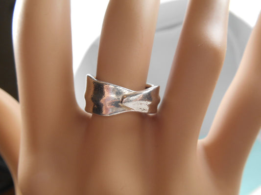 Tiffany & Co Leaf Ring Wide Band Sterling Silver Sz 6.5 Rare Vintage