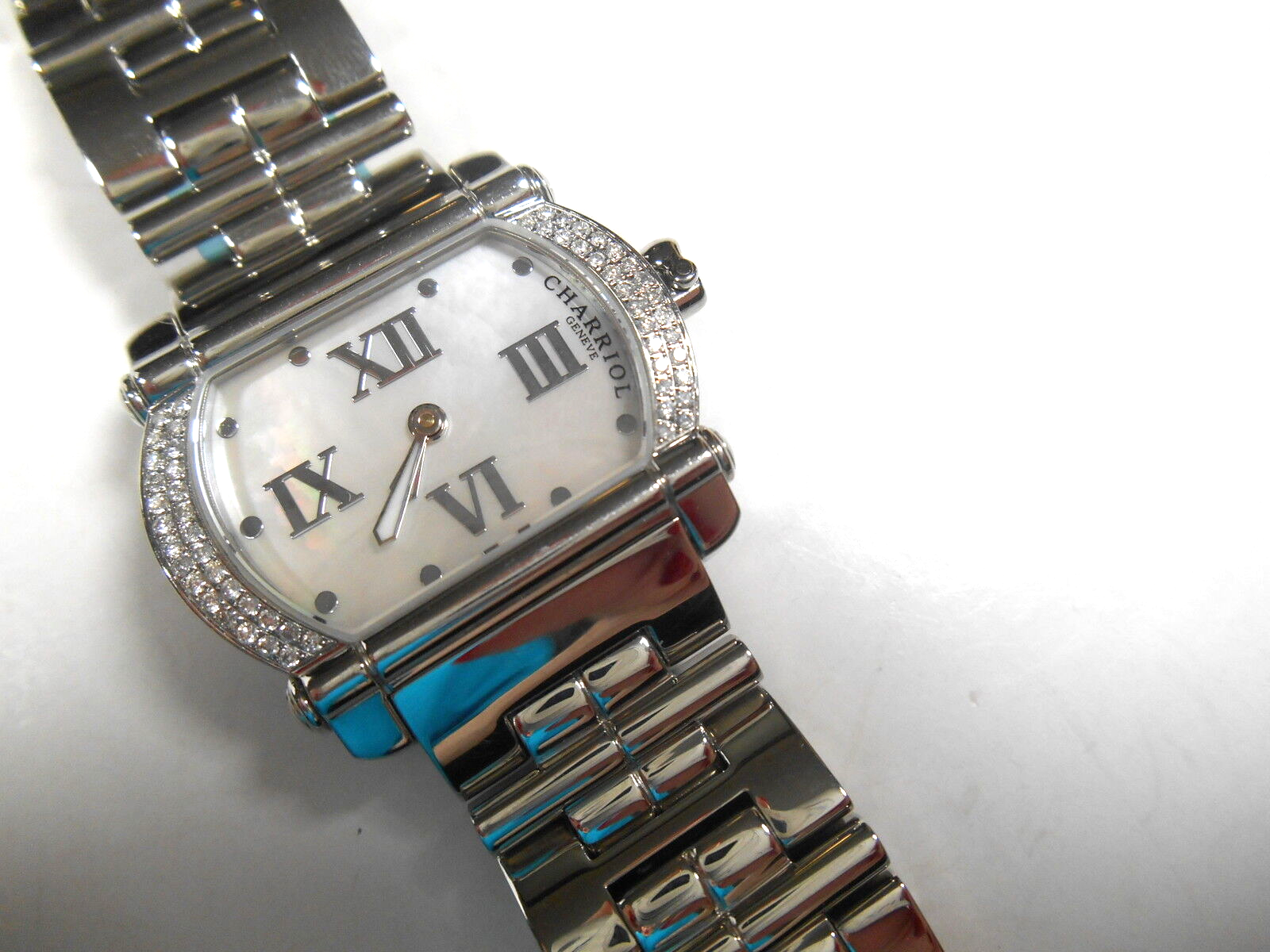 $7K Ladies Phillipe Charriol Diamond Actor Watch Mother of Pearl Stainless Steel