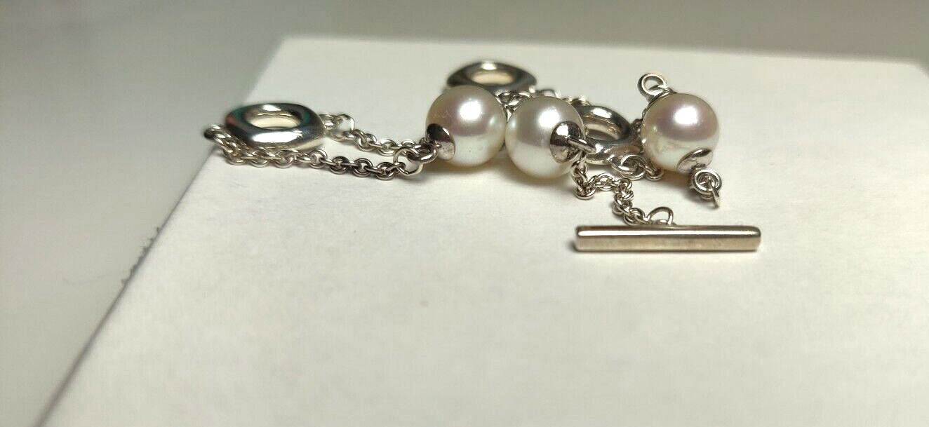Vintage Tiffany &Co Akoya Pearls Cushion Toggle Silver Bracelet 7" Rare