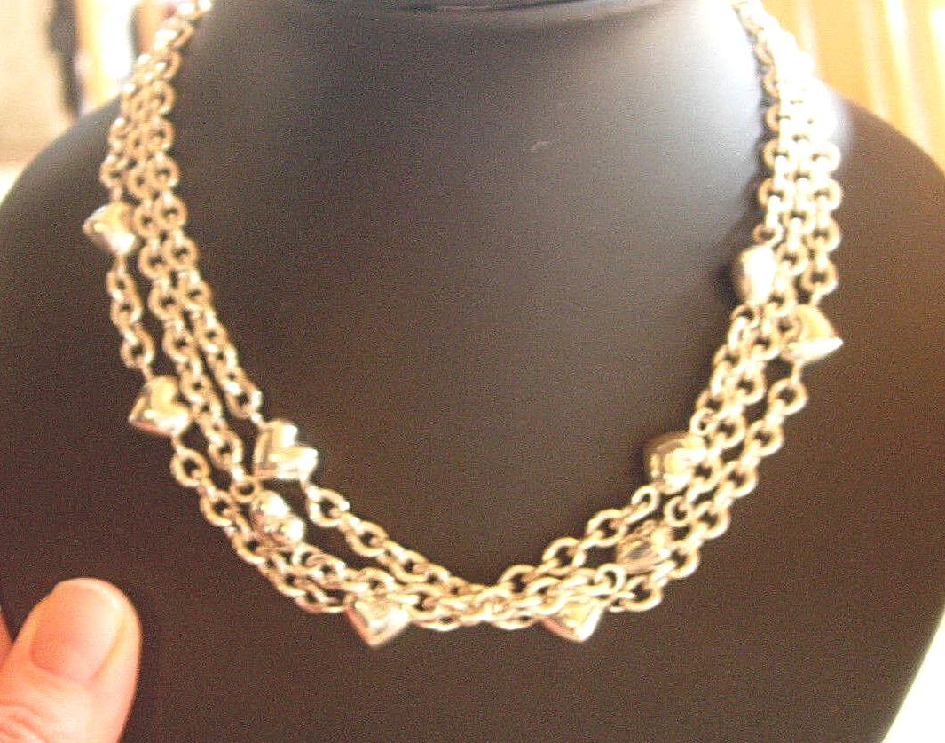 TIFFANY & Co Puffed Heart Multi-Strand Chain Toggle Clasp Necklace RARE 17.25"