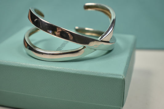 Tiffany & Co Picasso Grafitti X Cuff Bangle Bracelet Silver Pouch & Box