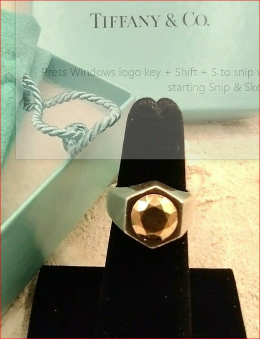 Tiffany & Co Elsa Peretti Esagono Ring 2ct Faceted 18K Gold Center, Silver $1250