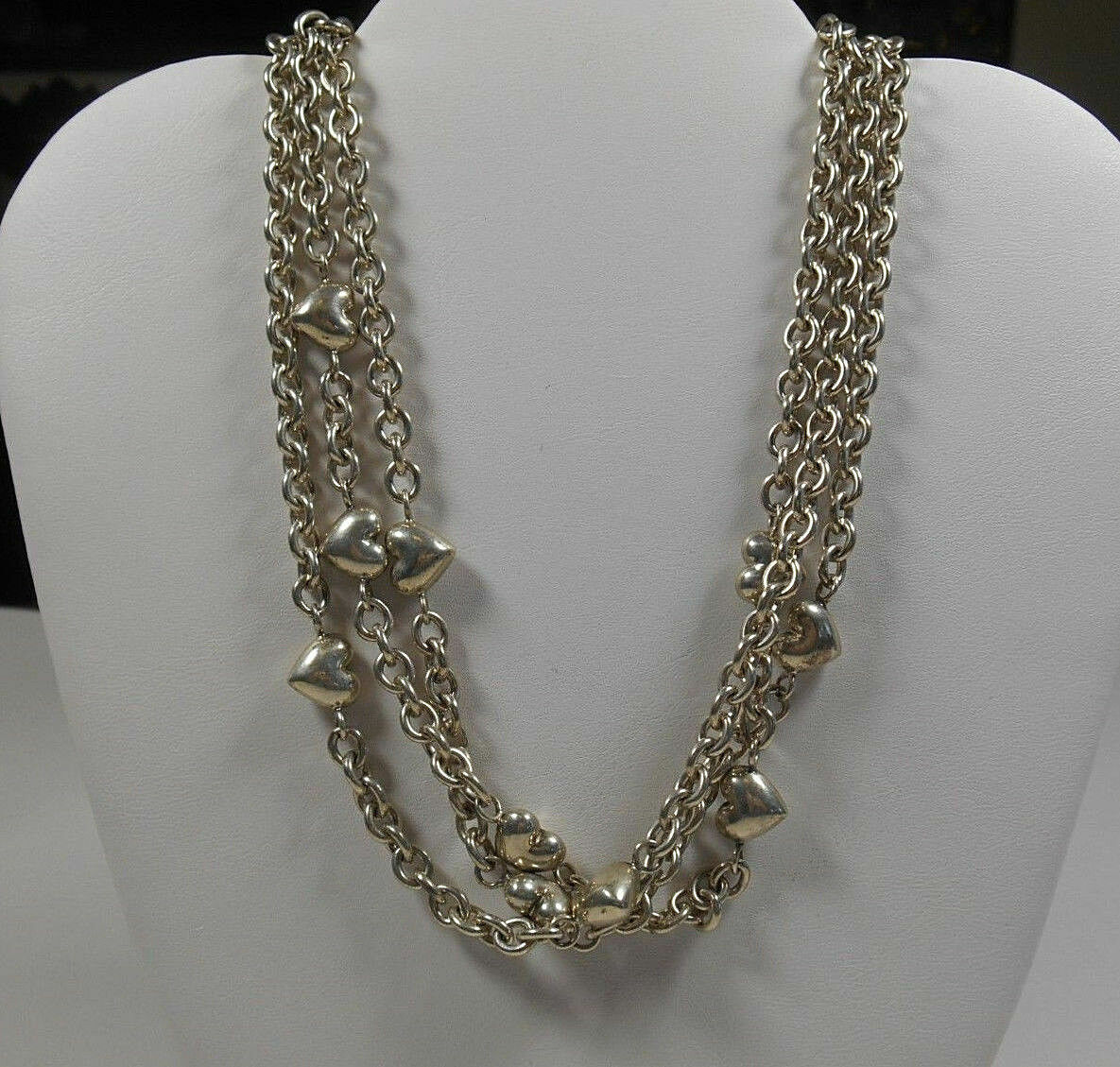 TIFFANY & Co Puffed Heart Multi Strand Chain Toggle Clasp Necklace RARE