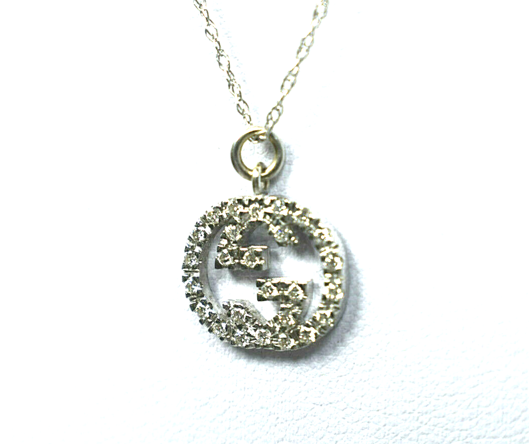 Gucci 18K White Gold Diamond Love Britt Double G Icon Pendant For Necklace
