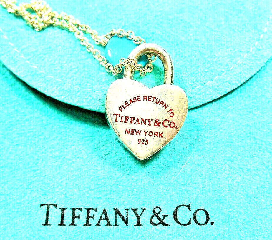 Return to Tiffany Red Enamel Heart Padlock Lock Charm Pendant 4 Necklace / Brace