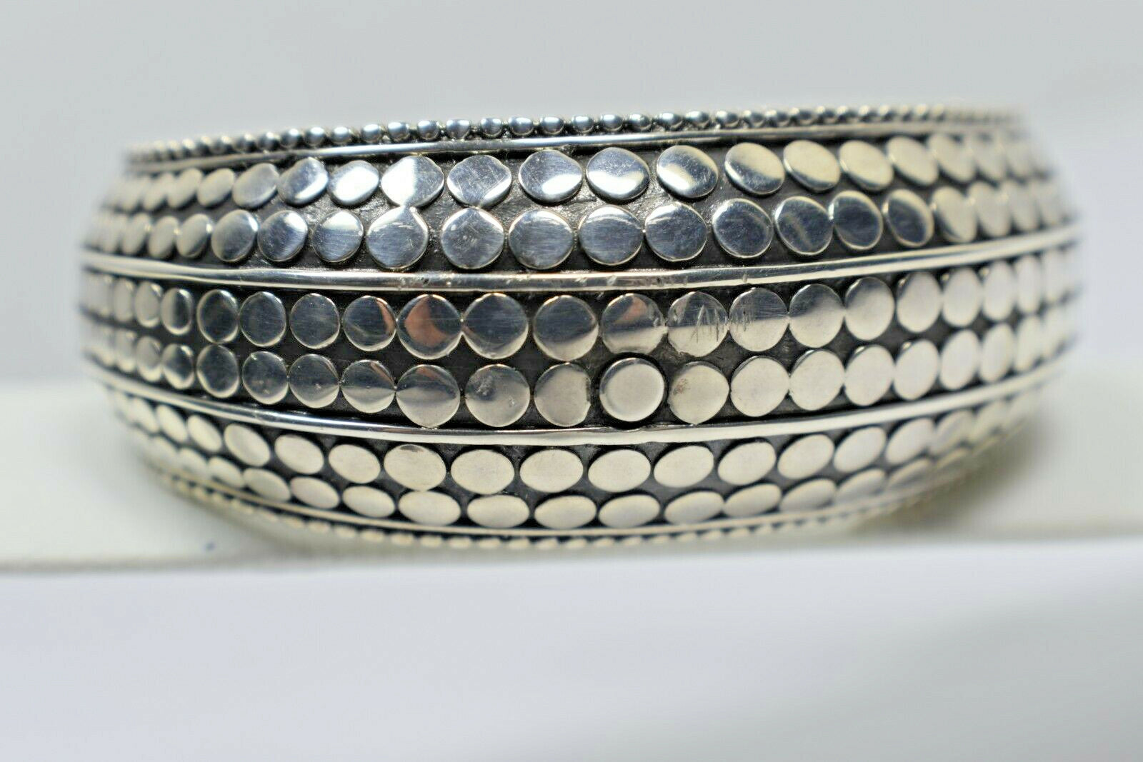 John Hardy Kick Cuff Bangle Dot Bracelet, Wide, Hinged Sterling Silver & Box