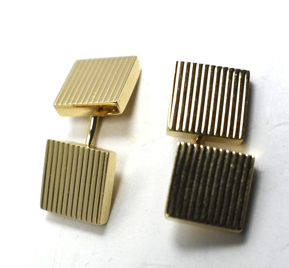 Tiffany & Co Cufflinks Cuff Links Rare Textured 14K Gold Square Ribbed & Pouch