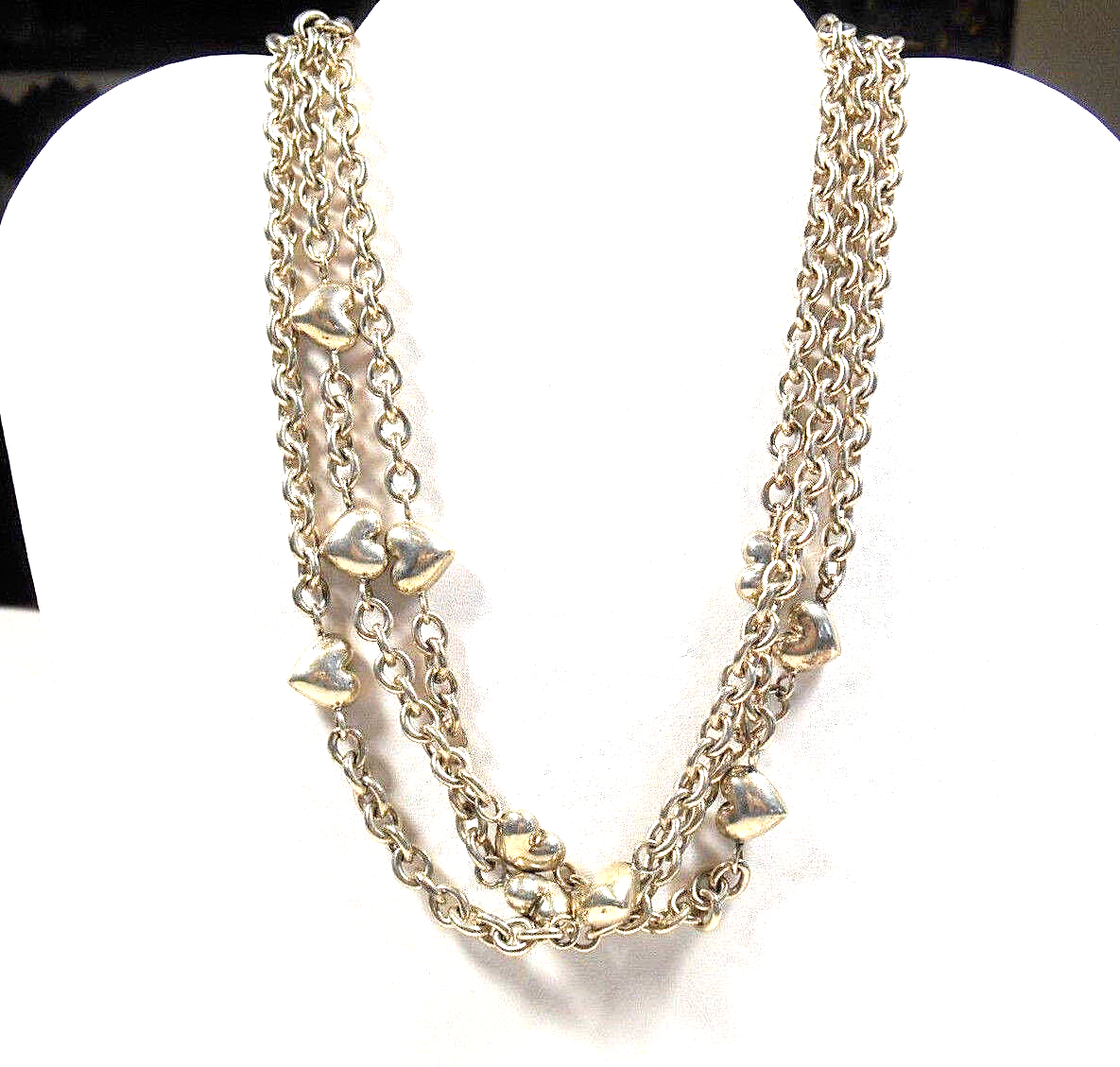 TIFFANY & Co Puffed Heart Multi-Strand Chain Toggle Clasp Necklace RARE 17.25"