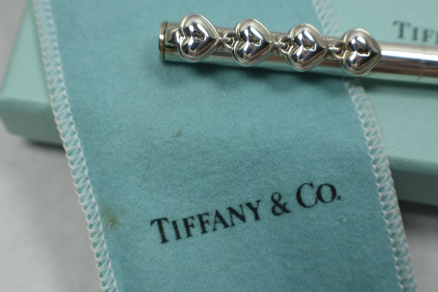 Tiffany & Co 4 Heart Padlocks Ink Pen Sterling Silver Pouch & Box Rare Vintage