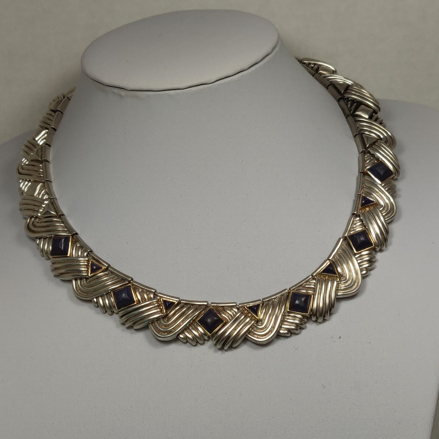 Tiffany &Co Lapis Lazuli Rare Vintage Necklace Gold & Sterling Silver 18"