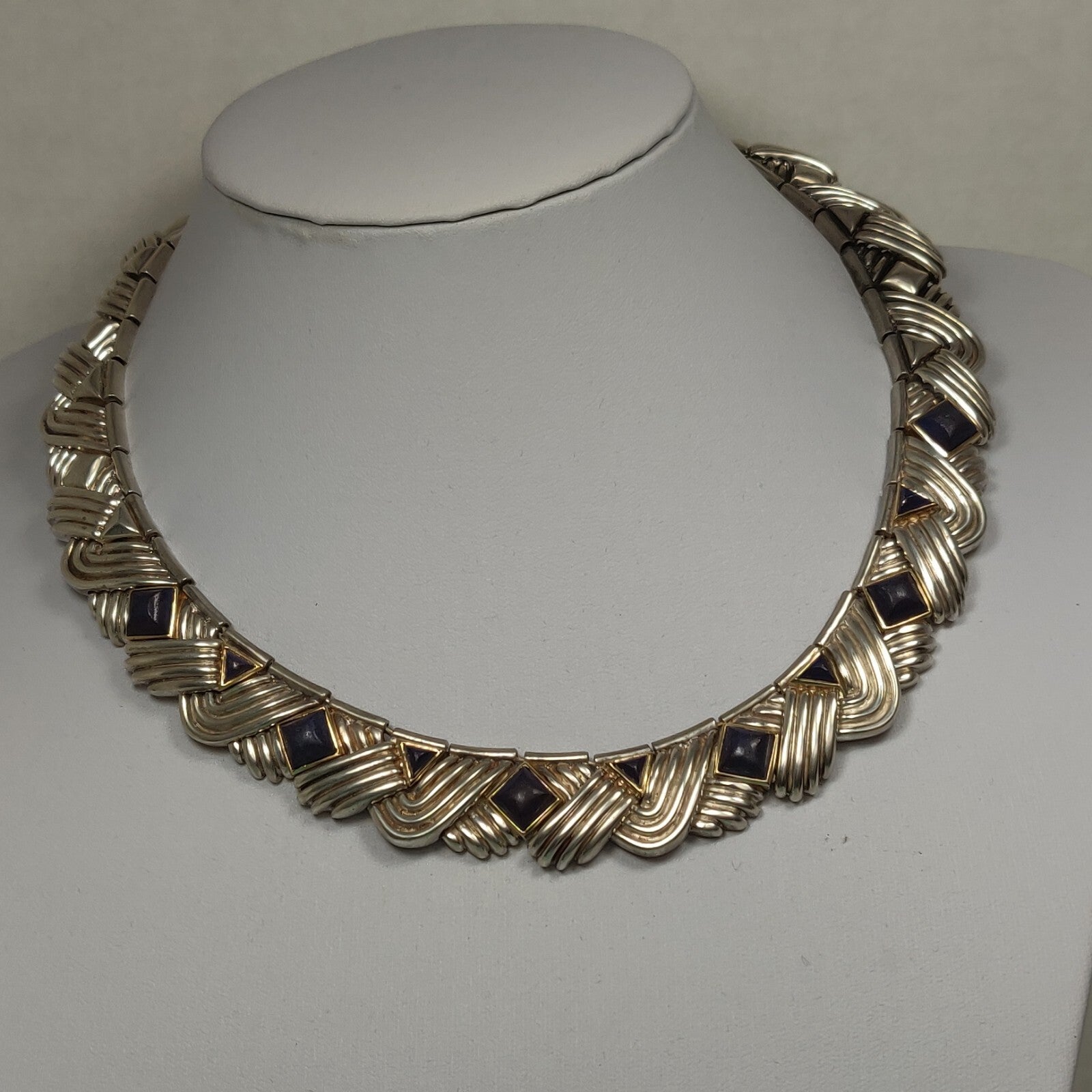 Tiffany &Co Lapis Lazuli Rare Vintage Necklace Gold & Sterling Silver 18"