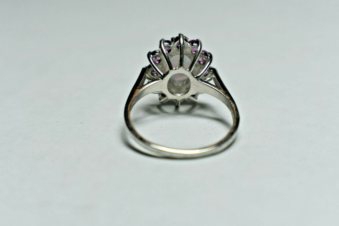 Large Opal & Pink Tourmaline Halo Cluster Cocktail Birthstone Ring Sizable 7.5