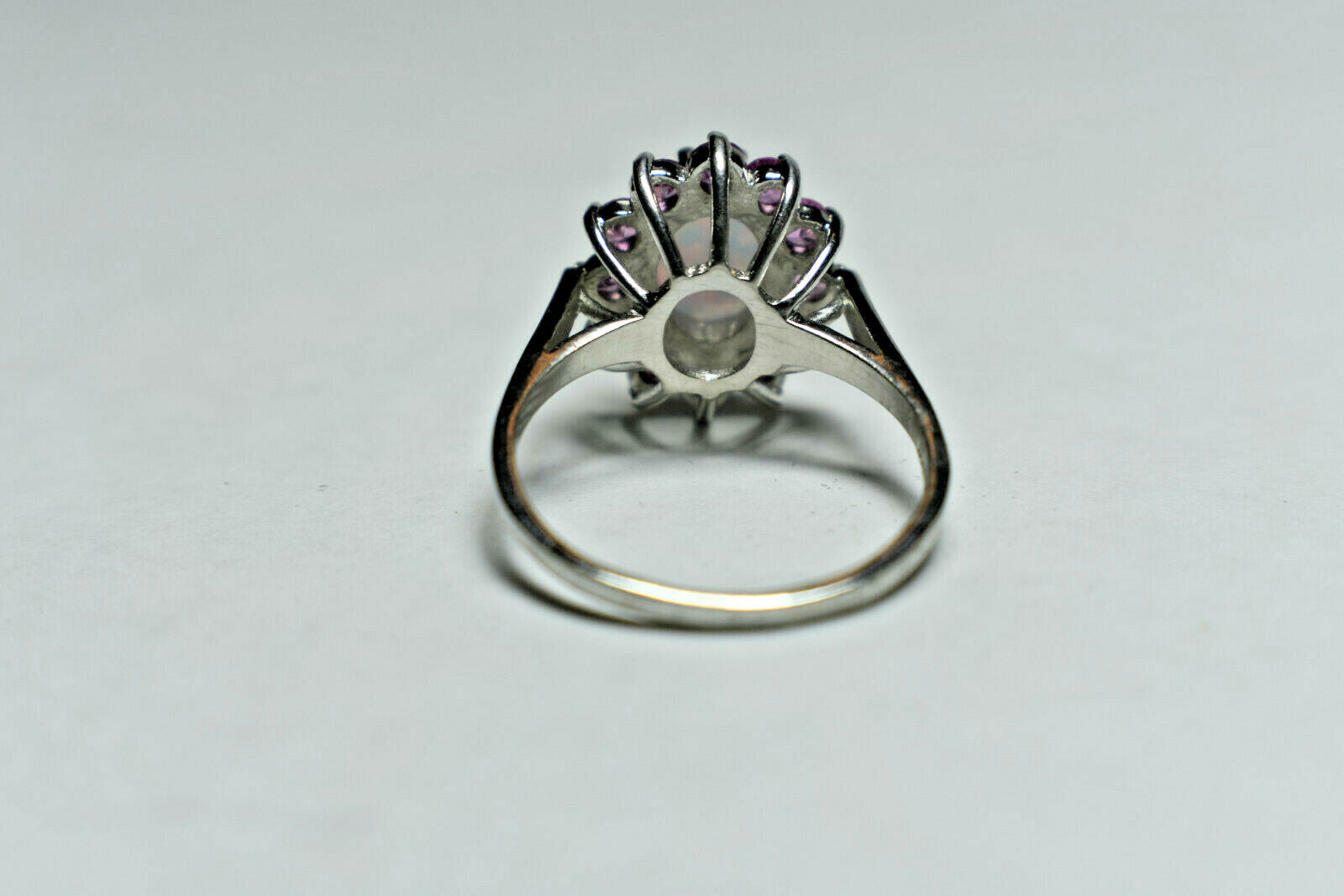 Large Opal & Pink Tourmaline Halo Cluster Cocktail Birthstone Ring Sizable 7.5