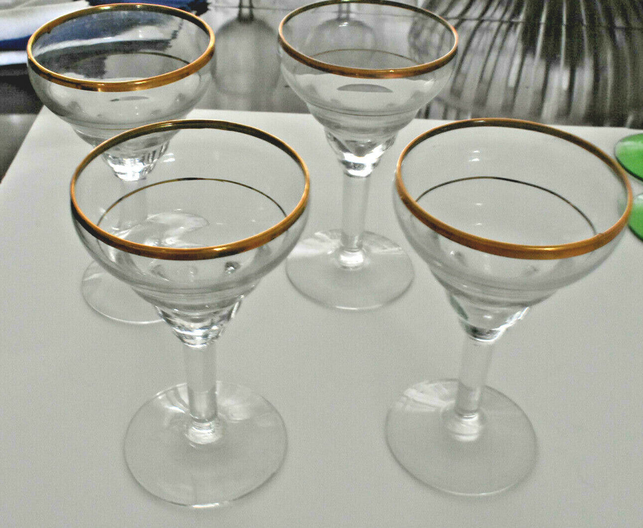Queen Elizabeth 2 Cruise Ship Wine Glasses 8 Green Twisted Stems 1967