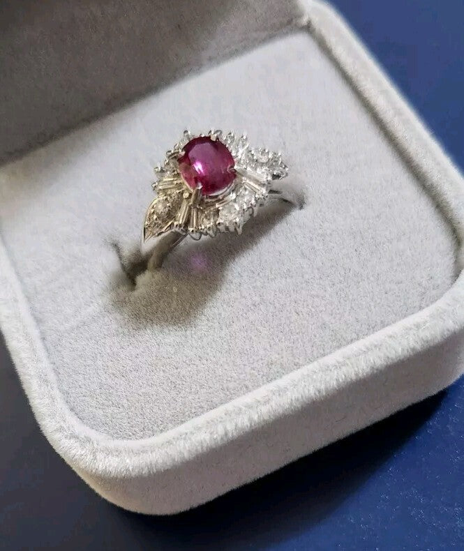 Stunning Ruby Ring 1.30ct G-H Diamond Engagement o Statement Ring 5.5 Size