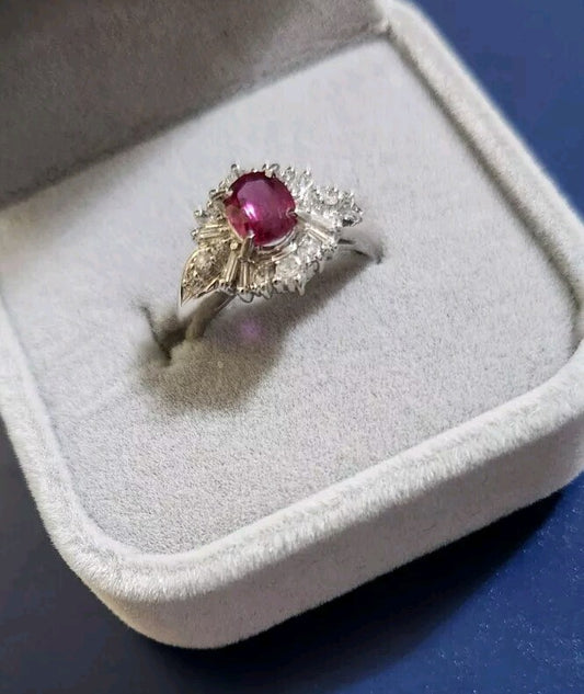 Stunning Ruby Ring 1.30ct G-H Diamond Engagement o Statement Ring 5.5 Size