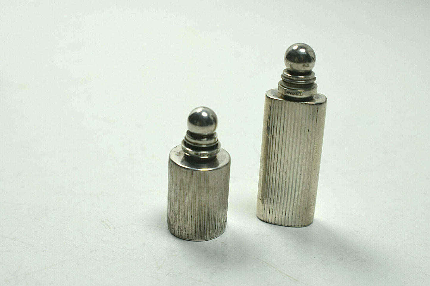 Tiffany & Co. 2 Grooved Mini Perfume Bottles Handbag Size Sterling Silver Rare