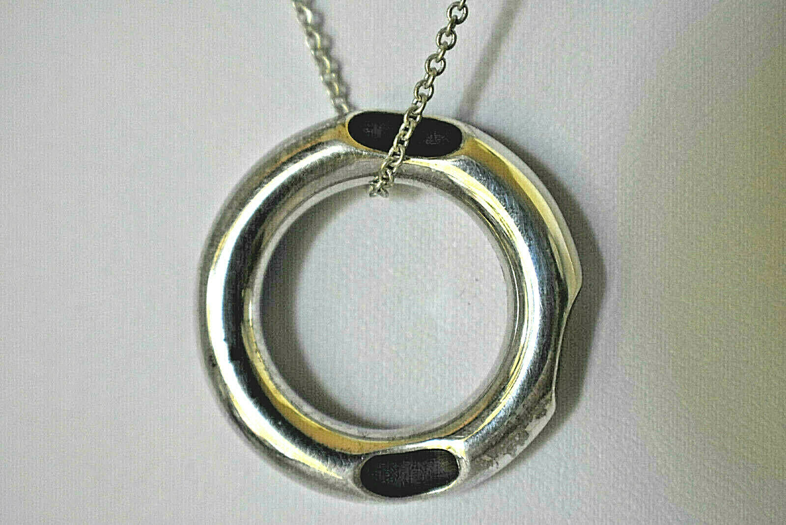 Tiffany & Co Gehry Ebony Wood Inlay Round Sterling Silver Pendant Necklace Italy
